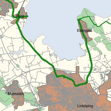 1.7. BERG LINKÖPING EKÄNGEN Karta 6: Berg - Linköping Ekängen Beskrivning Vid Berg kan den som cyklar välja att antingen ta sträckan söder om sjön Roxen eller norr om Roxen.