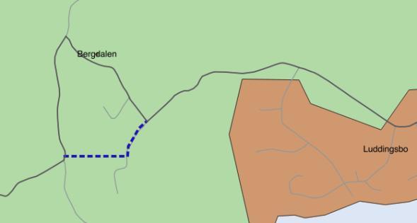 Karta 11: Alternativ sträcka för ny väg söder om Bergdalen Inne