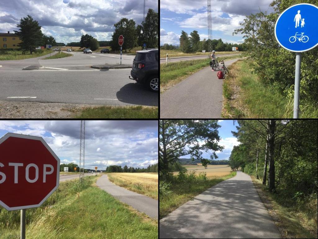 Också norr om Norrköping finns cykelbana. Från Åby fram till Strömsfors finns ett antal vägar att välja på. I NVDB saknas dock ÅDT-värden för de flesta alternativen. Här har en möjlig väg valts ut.