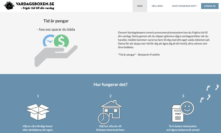 I avsnittet ges en övergripande bild av hur webbapplikationen Vardagsboxen ser ut. Vissa delar som anses vara viktiga presenteras mer ingående. 5.2.1.