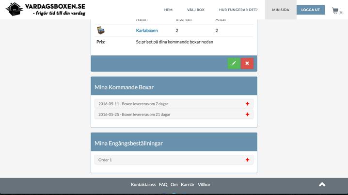 I samma ögonblick ändras sidhuvudet på ett sådant sätt att Logga in-knappen ersätts av en Logga ut-knapp samt att ytterligare en knapp i sidhuvudet uppstår; Min sida.