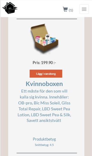 5.2.1.6. Mobilanpassning Figur 15 Produktsidan samt Min sida med Min nuvarande prenumeration i mobilläge. Vardagsboxen har utvecklats på ett sådant sätt att den är anpassad för olika enheter.