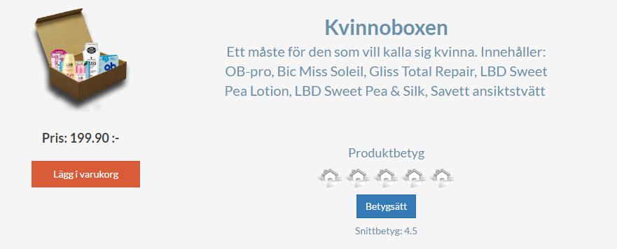5.2.1.9. Betygsättning Figur 20 - Produktvyn med betygsättningssytemet. För varje separat produkt eller färdig box finns ett tillhörande betygssystem.