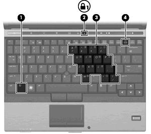 5 Använda tangentbord Datorn har ett inbäddat numeriskt tangentbord och stöder även ett extra externt numeriskt tangentbord eller ett extra externt tangentbord som inkluderar ett numeriskt