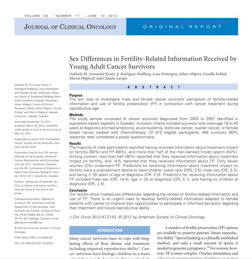 Fertilitetsrelaterad information ENKÄTSTUDIE 484 män och kvinnor som