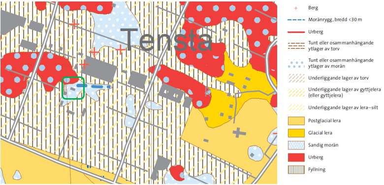 PM MILJÖGEOTEKNIK 2.3 Geologi Enligt SGU:s jordartskarta (se Figur 3) utgörs området av sandig morän.