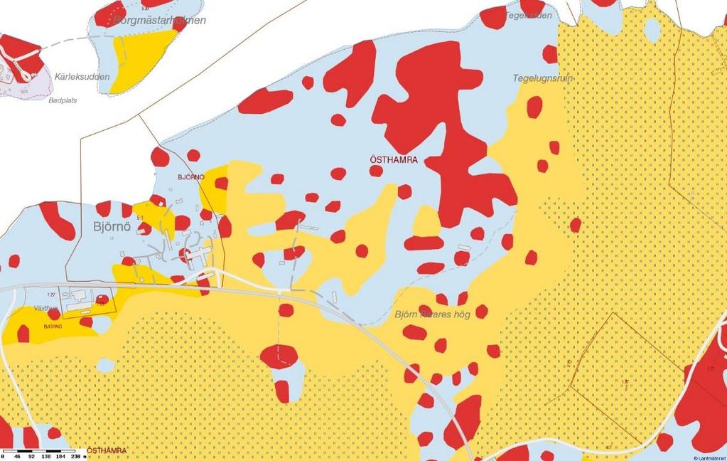 Sida 6 (29) Björnö Etapp 2 o 3 Bild 2. Jordartskartan hämtad från SGU. 2.4 Befintliga ledningar Skanova har ett rikskabelstråk rakt genom området där Björnö Etapp 2 och 3 planeras.