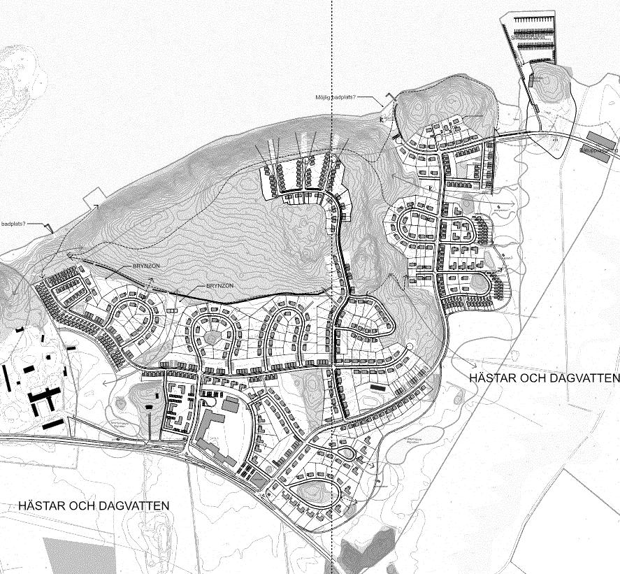Sida 8 (29) D E R C A B Bild 3. Planerad exploatering indelat i delområden (A-E) utifrån höjdkurvor och framtida höjdsättning. Blå pilar visar åt vilket håll avrinning från varje område sker. 3.2 Ytor Totalt är planområdet för Björnö Etapp 2 och 3 ca 118 ha stort.