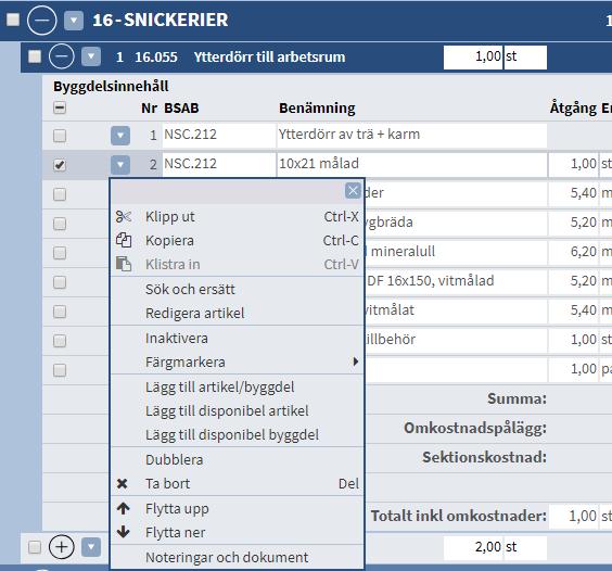 , högerklick med För att flytta, kopiera och klistra