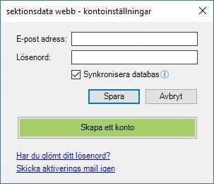 2. Skapa ett konto till sektionsdata webb För att öppna en kalkyl i sektionsdata webb måste du först skapa ett konto.