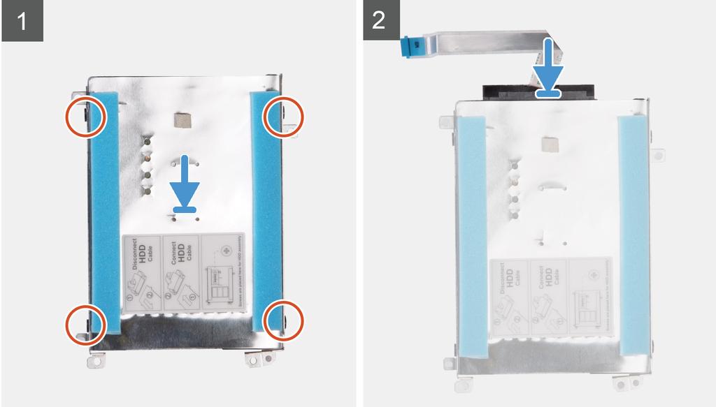 Bilden visar placeringen av hårddisken och ger en visuell representation av installationsproceduren. OBS Hårddisken är endast tillgänglig i datorer som levereras med 3-cells batteri. 1.