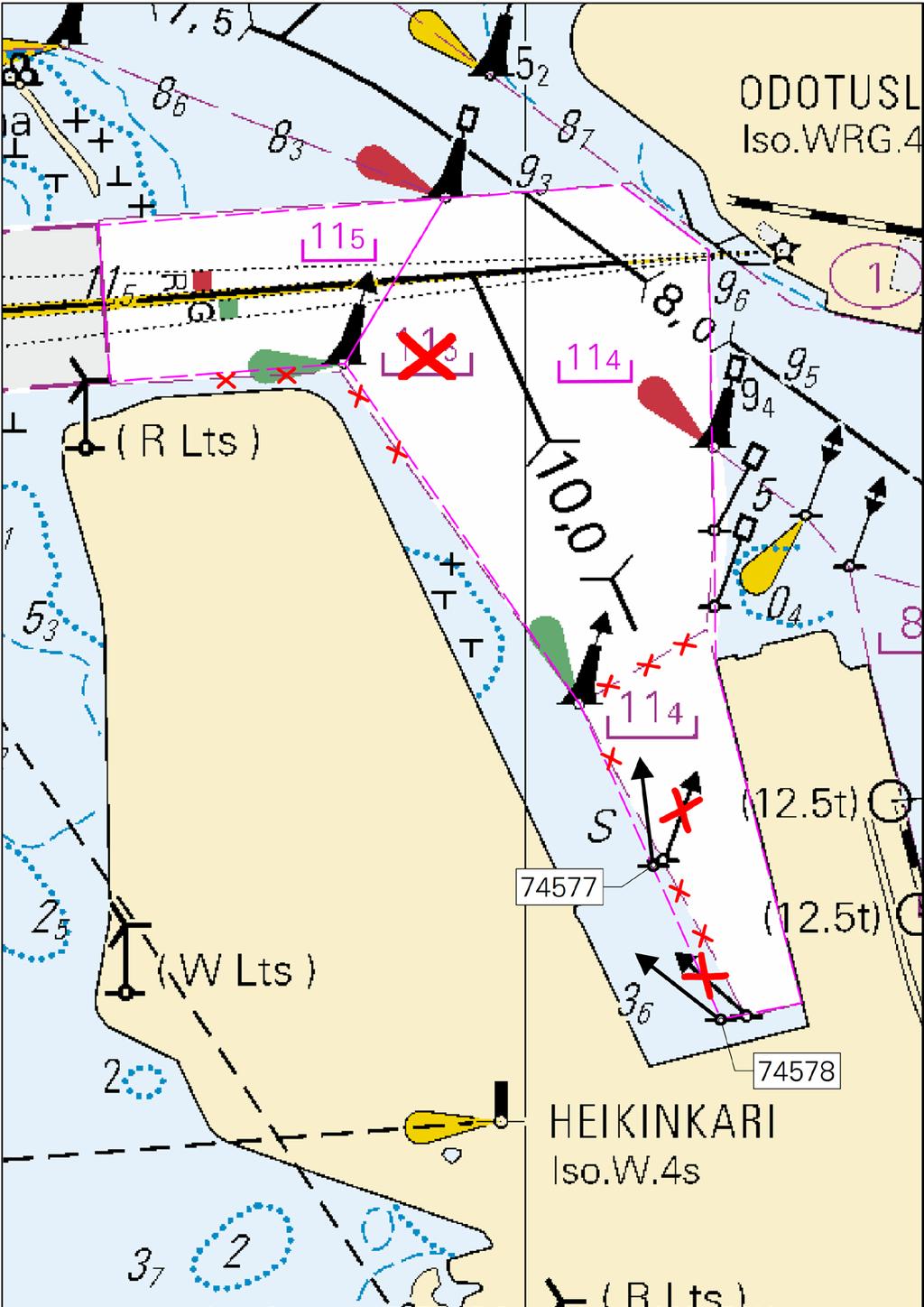 Kuva viitteeksi, karttaotteet ei merikartan mittakaavassa / Bild för referens, kortutdrag inte i sjökortets skala / Image for reference, chart extracts not to scale of chart ( FTA, Vaasa/Vasa 2018 )