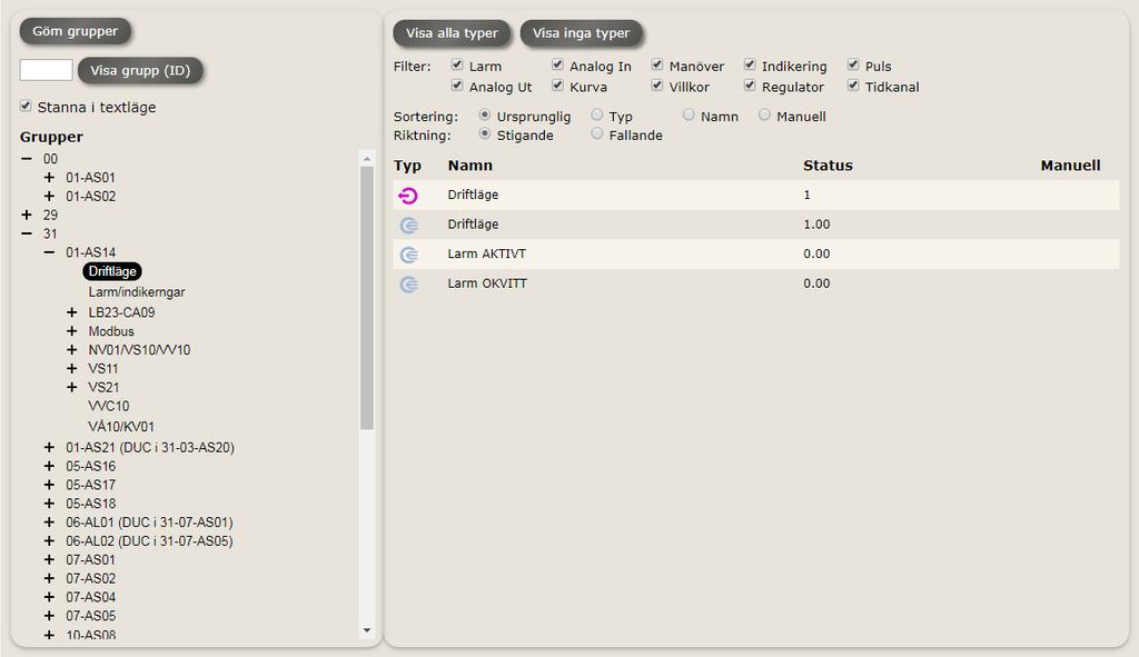 Val av sida (endast bildläge) Gruppnamn nollställer bilden till ursprungsvy. Det går alternativt att högerklicka i bilden för att återställa den. Välj vilken sida som ska visas via dropdown-menyn.