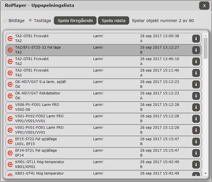 Bildläge eller textläge Uppspelningslista Om Bildläge är valt spelas grupperna upp i bildläge ifall de har en bild, annars i textläge. Om Textläge är valt spelas grupperna alltid upp i textläge.