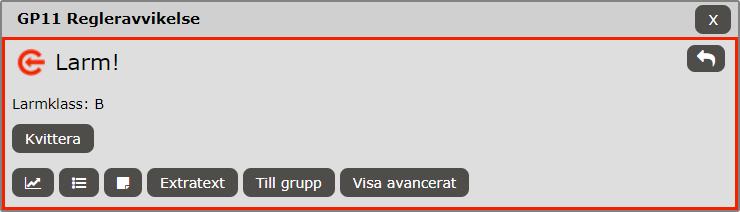 Är manövern kopplad till en indikering blir det konfliktlarm om respektive tillstånd skiljer sig från varandra. Då visas knappen.