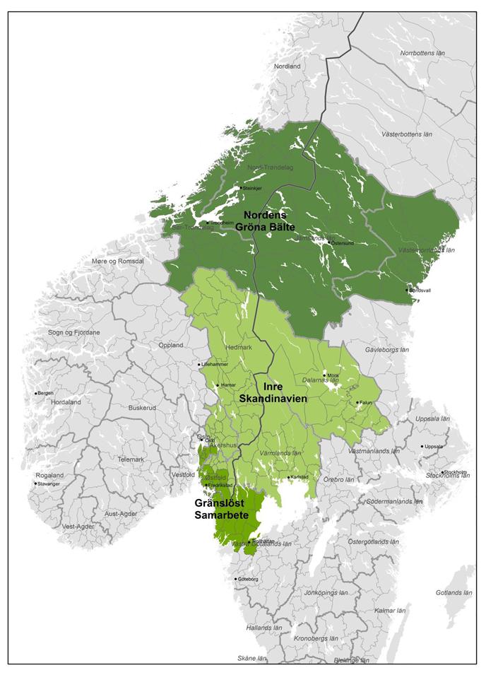 Tjänsteskrivelse 3 (5) Figur 1 Interreg Sverige-Norge delprogram Nuvarande tre delprogramområden sträcker sig över ett stort geografiskt område.