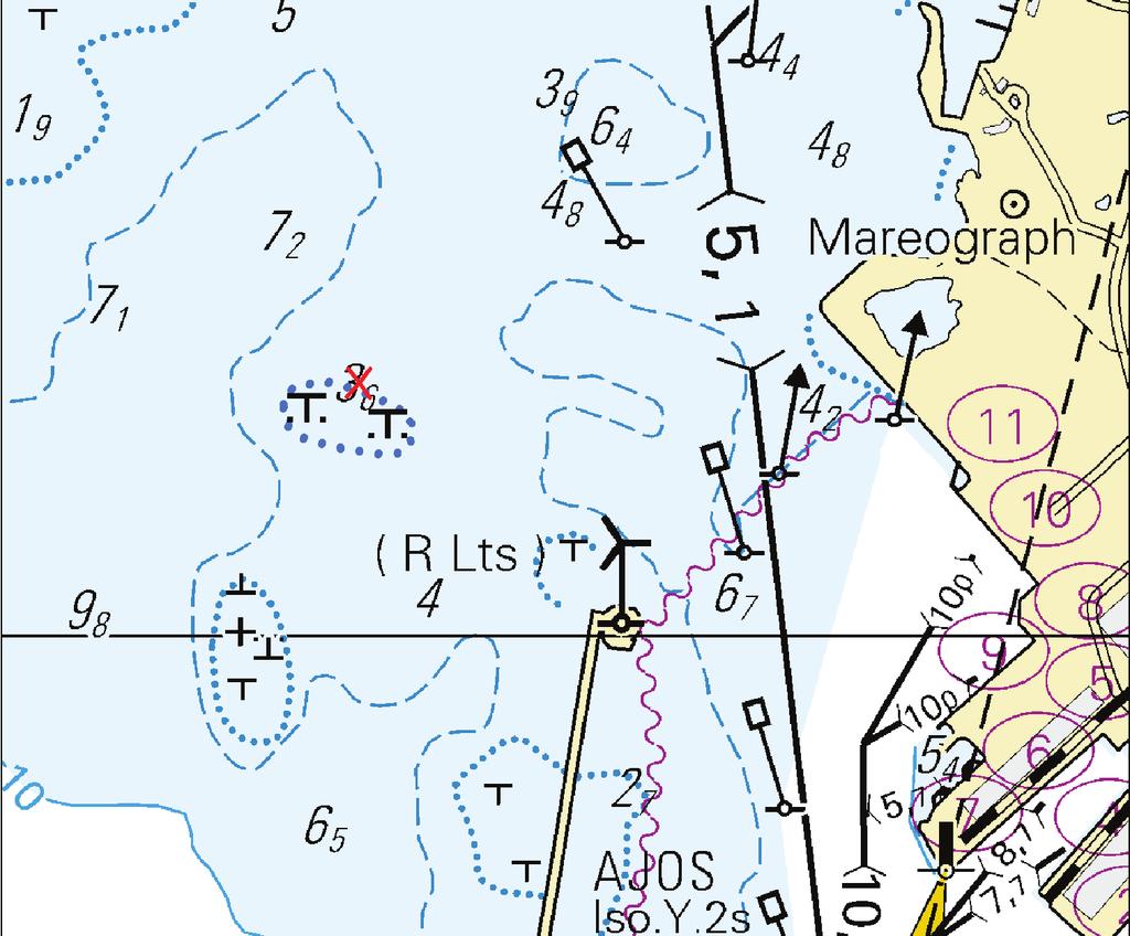 Finland. Bottenviken. Torneå. Röyttä. Tornioleden (9.0 m). Prickarna har försetts med ljus. Ändrad kartmarkering. Finland. Bay of Bothnia. Tornio. Röyttä. Tornio channel (9.0 m). Spar buoys equipped with lights.