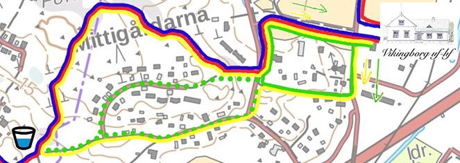 14.20 RUTTBESKRIVNING: Start på Vikingborgsgården, ut på asfalten och trottoaren till vänster längs Bölevägen, över skyddsvägen mot lärarbostäderna, så till höger över den upphöjda skyddsvägen som