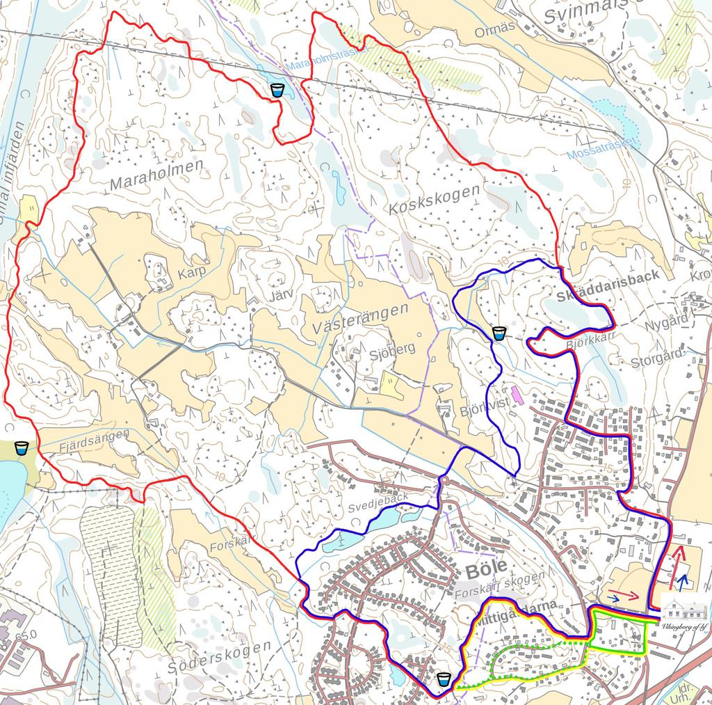 RUTTBESKRIVNING 10 km: Välkommen in mellan Vikingborgs björkar och ut på en dryg kilometer ny asfalt och grus, mellan klassiska gårdar och framväxande hus (Bölevägen Västerbacken Åkermansgränden