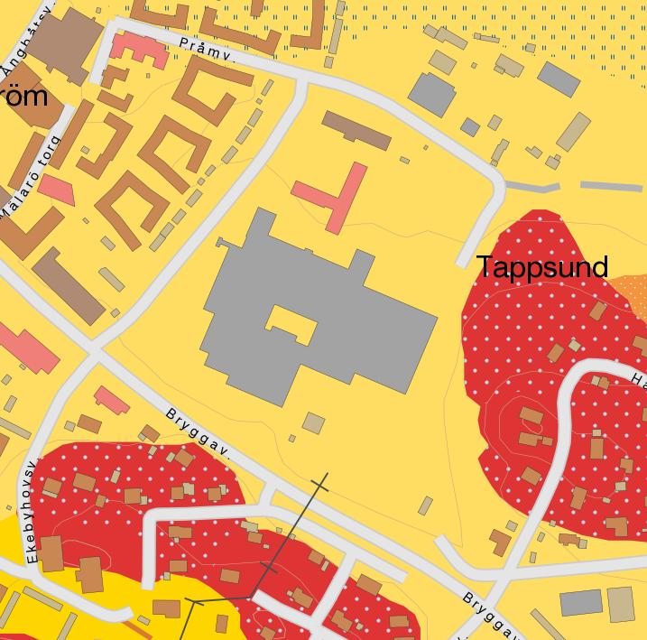 9(14) Jordartskarta (SGU). I söder utgörs vegetationen av högt gräs och rosbuskar samt längs Bryggavägen träd i form av lönn, sälg, äppelträd, ask, asp m.fl.