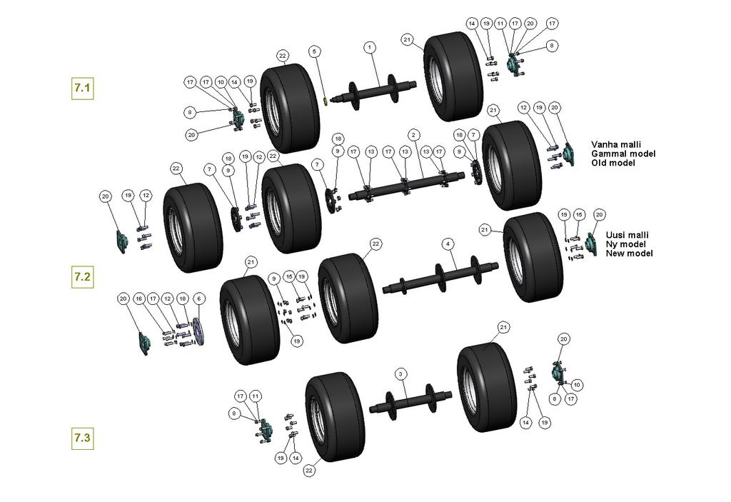 11 Rengaspaketit 3m / Bakaxels 3m / Rear axels 3m 11.1 Rengaspaketti, vasen / Bakaxel komplett, vänster / Raer axle complete, left 11.
