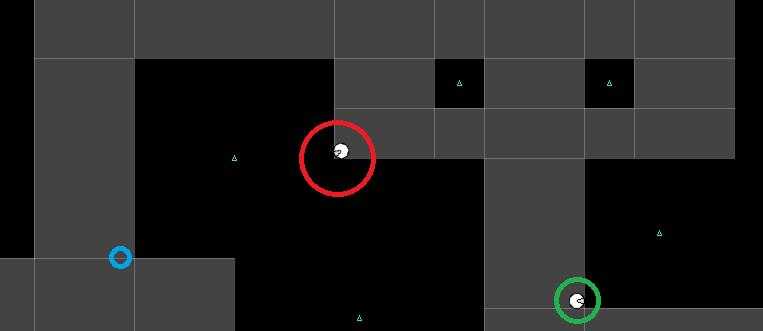 I Figur 15 nedan har agenten i den röda cirkeln fastnat i ett hörn.