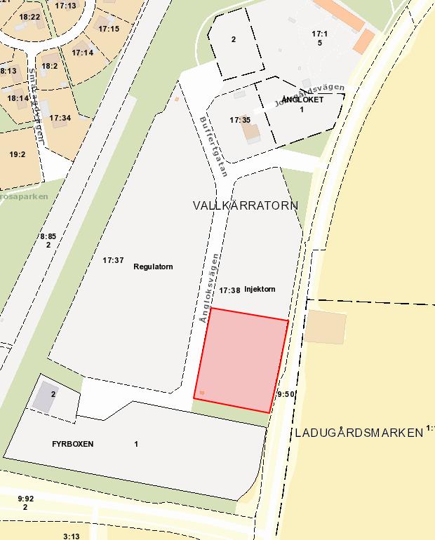 2019-02-20 3(5) Bild 2. Rödmarkering anger försäljningsområdets utbredning. Försäljningen görs till ett pris av 650 kr/kvm och därmed beräknas köpeskillingen till cirka 3 700 000 kronor.