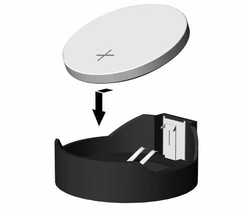 Byta batteri c. Sätt i ett nytt batteri genom att skjuta in batteriets kant under hållarens metallklämma. Pluspolen ska vara uppåt.