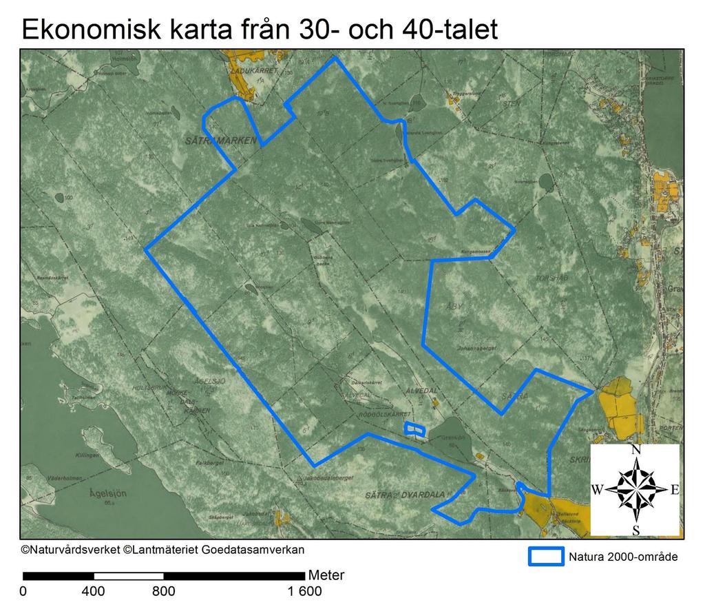 Natura 2000-område Natura 2000-kod Diarienummer Sida 28 av 30 En överblick på hur området såg ut i mitten av 1900-talet.