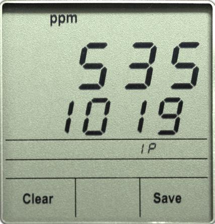 Sedan är instrumentet i mätläge och kan användas även under uppvärmningen av givaren. Det som visas är CO 2 -nivå (ppm) och lufttryck (hpa).