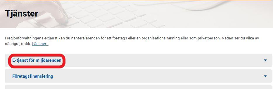 fi/sv/ Välj "Tjänster". Välj "E-tjänst för miljöärenden".