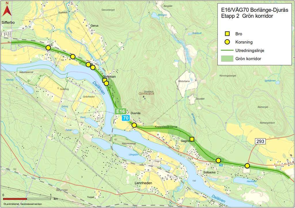 Grön korridor Korsning E16/väg 293 Korsning vid Solbacka Nysträckning förbi Koppslagårdarna, i övrigt åtgärder längs