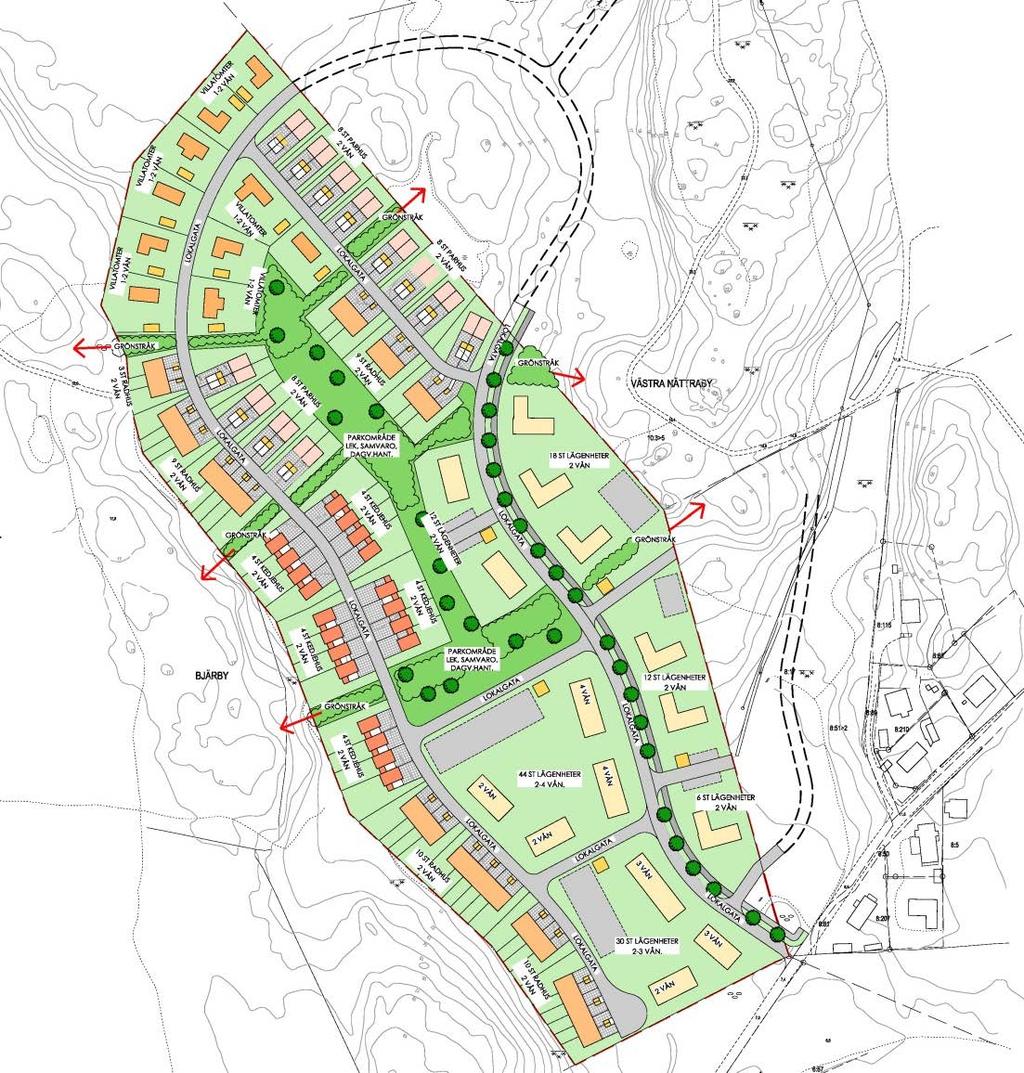 Planens omfattning Bjärby 7:1 planeras exploateras av GBJ Construction AB med bostäder som huvudsaklig användning.