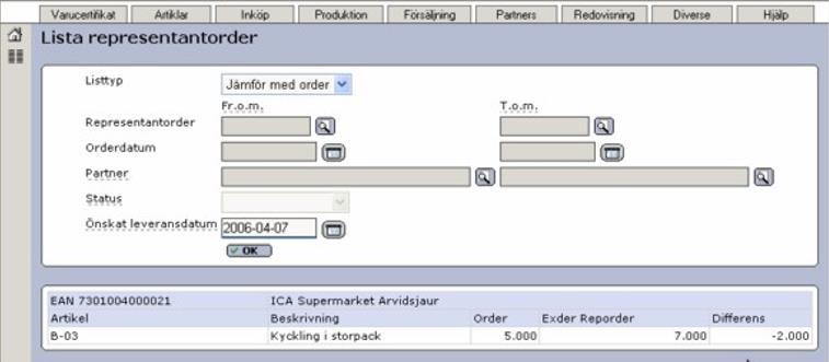 Senast Uppdaterad: 15-06-23 Användarhandledning Exder Reporder Sida 13 av 17 I exemplet ovan är det en differens på -2 st enheter p.g.a. att ICA har beställt 5 st av artikel B-03 till butiken medan 7 st är lagda i representantordern.