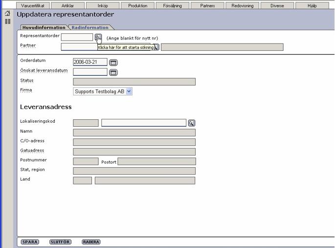 Senast Uppdaterad: 15-06-23 Användarhandledning Exder Reporder Sida 7 av 17 När sidan där ni skapar representantordern visas kommer markören att blinka i fältet för Representantorder.