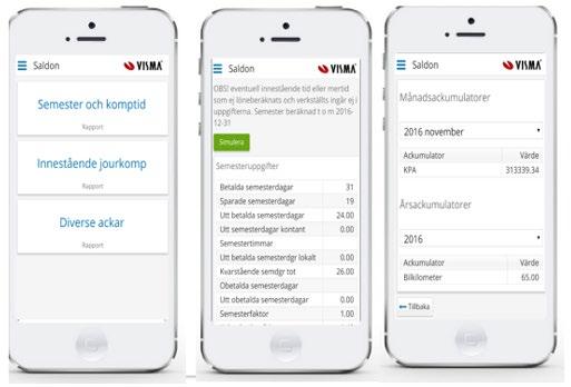 Saldon Här kan du se dina saldo uppgifter såsom semester och månadsackumulatorer.