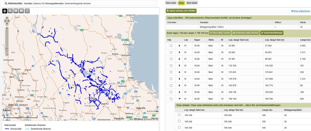 Steg 1: Sök sträckor Ska ge en överblick över större område Väljer geografi Väljer färdigt sökvillkor eller bygger ihop egna