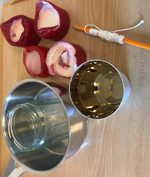 göra ljuset i ex en kopp, liten kruka eller skål.