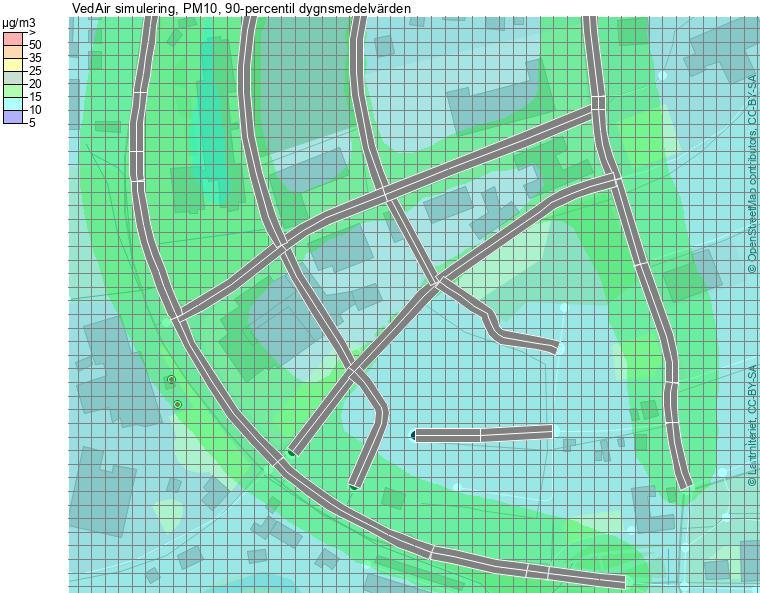 7.3.3 PM 10 90-percentil för dygnsmedelvärdet 2017 Inga överskridanden av MKN sker, inom planområdet är 90-percentil för dygnsmedelvärdet för PM10 som högst 20 µg/m