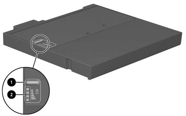 Batterier Visa laddningsinformation för ett MultiBay-batteri Du kan bestämma procenten av en full laddning i ett batteri som inte är isatt i MultiBay-enheten, genom att använda funktionen för