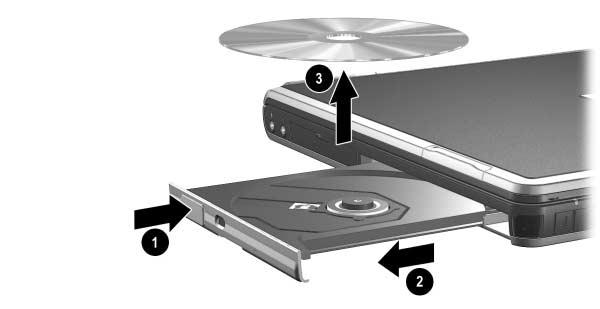 Enheter Ta ut en optisk skiva (med ström) Om ström är tillgängligt: 1. Sätt på notebook-datorn. 2.