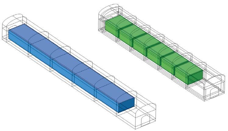 BHA BHK Figure 3 12. Interface waste/backfill where the unit concentration is prescribed in the BHA waste (blue) and BHK waste (green). 3.5 Mesh discretization The model geometry is discretised with an unstructured finite element mesh of 3.