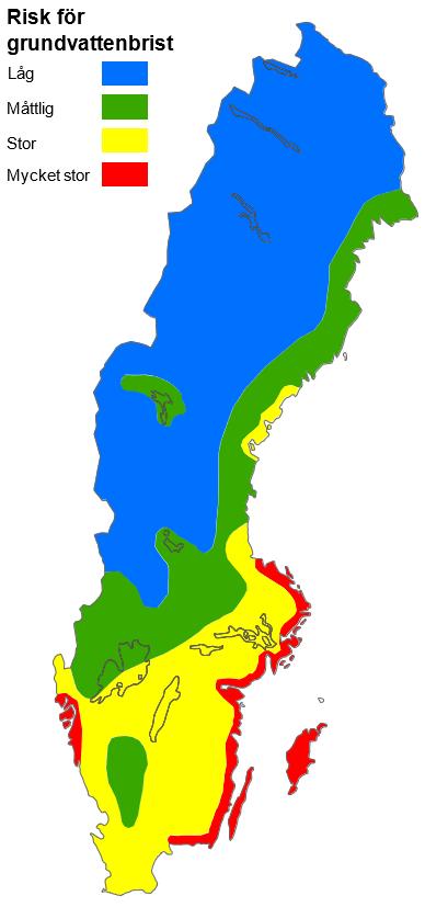 Kartering i fyra områdestyper, från lägst till störst risk för en bristsituation.