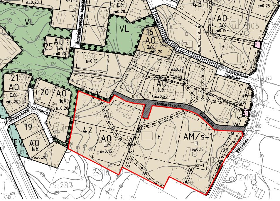 S i d a 12 Bild 11. Utdrag av detaljplansammanställning, där tomternas utsträckning och befintliga grönområden framgår.