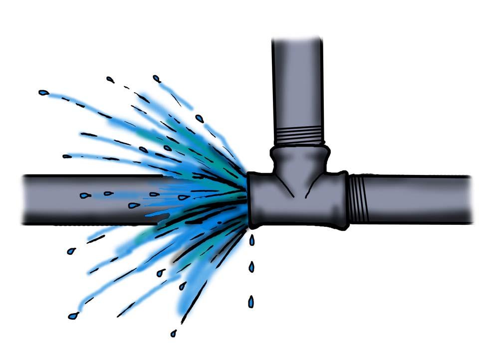 Vatten strömmar ut från läckande vatteninstallationer En översvämning kan orsakas av att vatten strömmar ut från en läckande vatteninstallation.