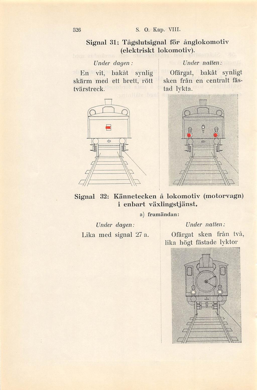 526 S. O. Kap. VIII. Signal 31; Tågslutsignal för änglokomotiv (elektriskt lokomotiv).