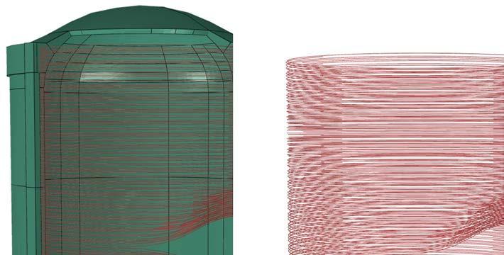 2.5.1. Spännkablar i cylinderväggen De horisontella spännkablarna är arrangerade i två lager med en radie på 19,03 m eller 19,23 m.