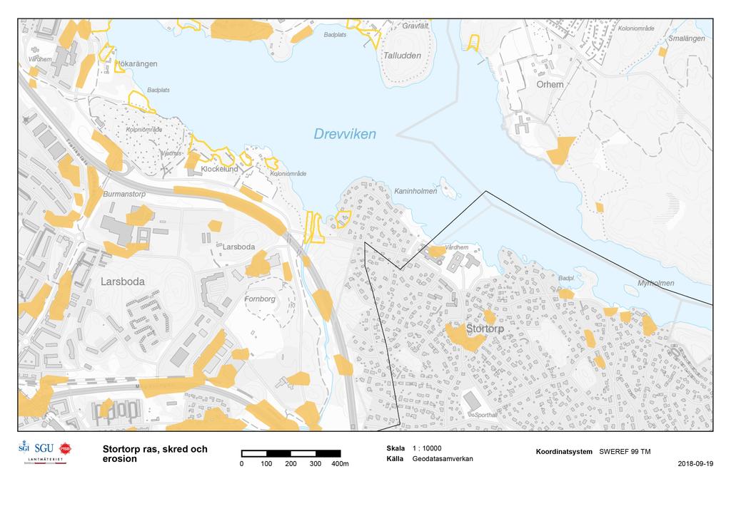 Stortorp ras, skred och erosion 0 100 200 300 400m Skala 1
