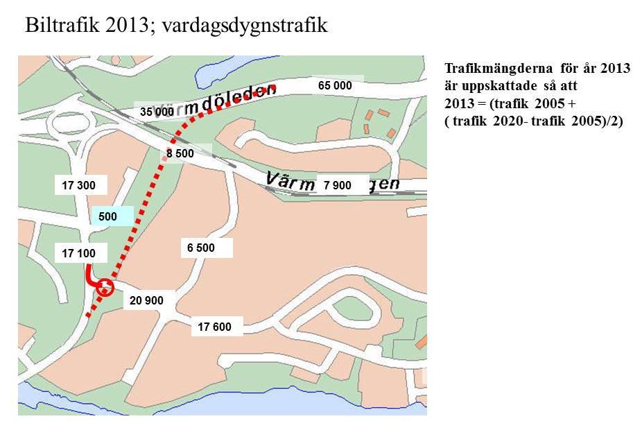 Trafikmängder 2013 (Vardagsdygnstrafik) som använts i det fortsatta prognosarbetet. 1. Trafikmängder med en utbyggnad. 1.1 Allmänt Området kring Uddvägen utgör ett utvecklingsområde som planeras byggas ut i tre etapper.