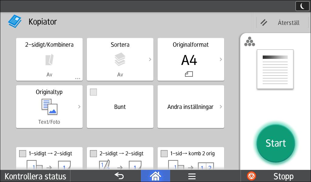 Så här använder du applikationerna Nr. Ikon Beskrivning 6 Du kan justera originalets totala densitet i nio steg. Ange densitet genom att trycka på ikonen och dra den till höger eller vänster.